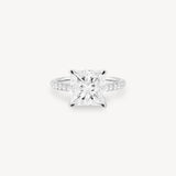 Princess Cut Diamond Pavé Ring in Cathedral Setting with Hidden Halo