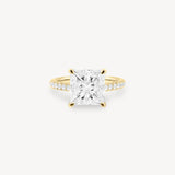 Princess Cut Diamond Pavé Ring in Cathedral Setting with Hidden Halo