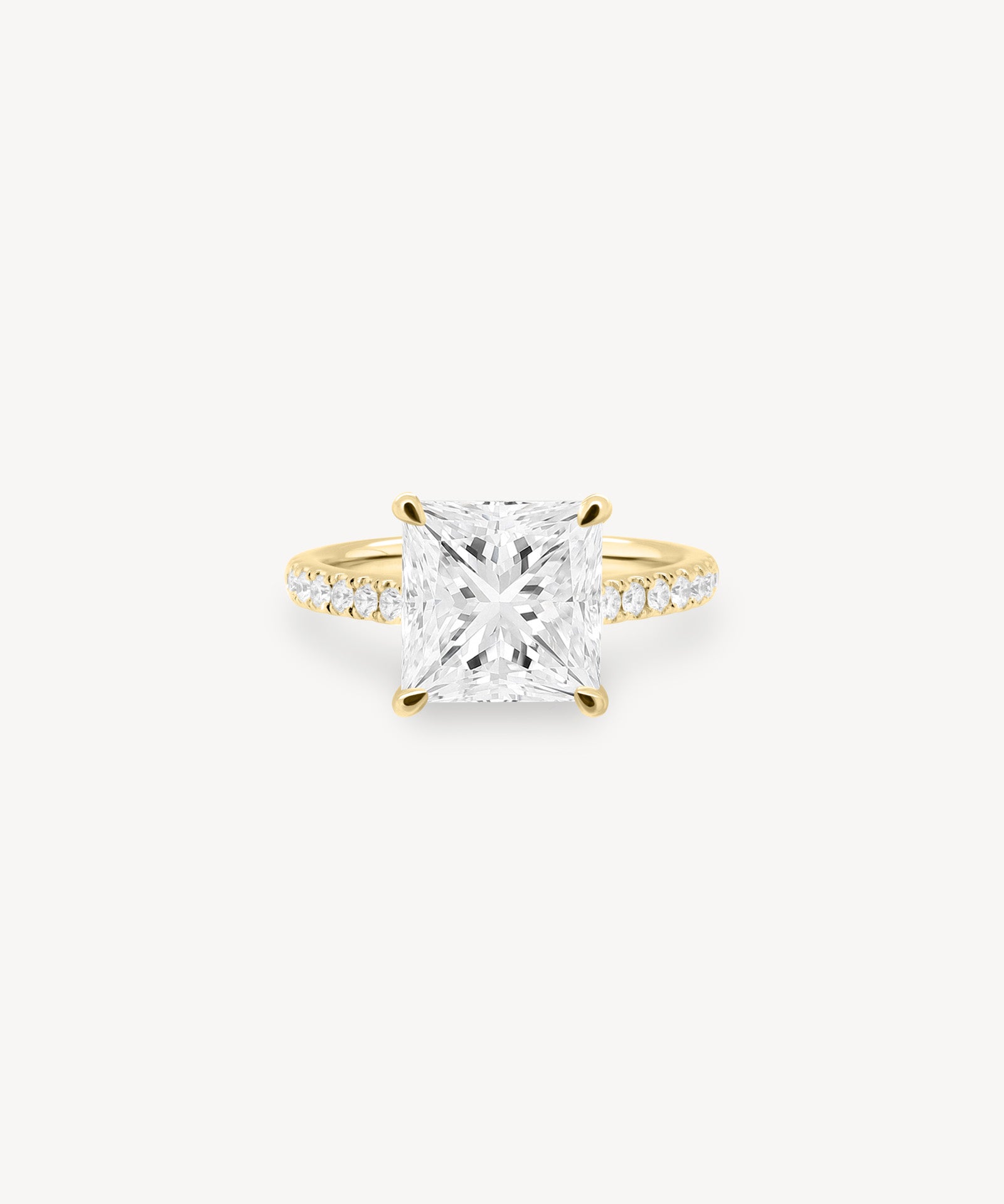 Princess Cut Diamond Pavé Ring in Cathedral Setting with Hidden Halo