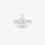 Pear Cut Diamond Pavé Ring in Cathedral Setting with Hidden Halo