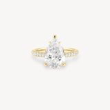 Pear Cut Diamond Pavé Ring in Cathedral Setting with Hidden Halo