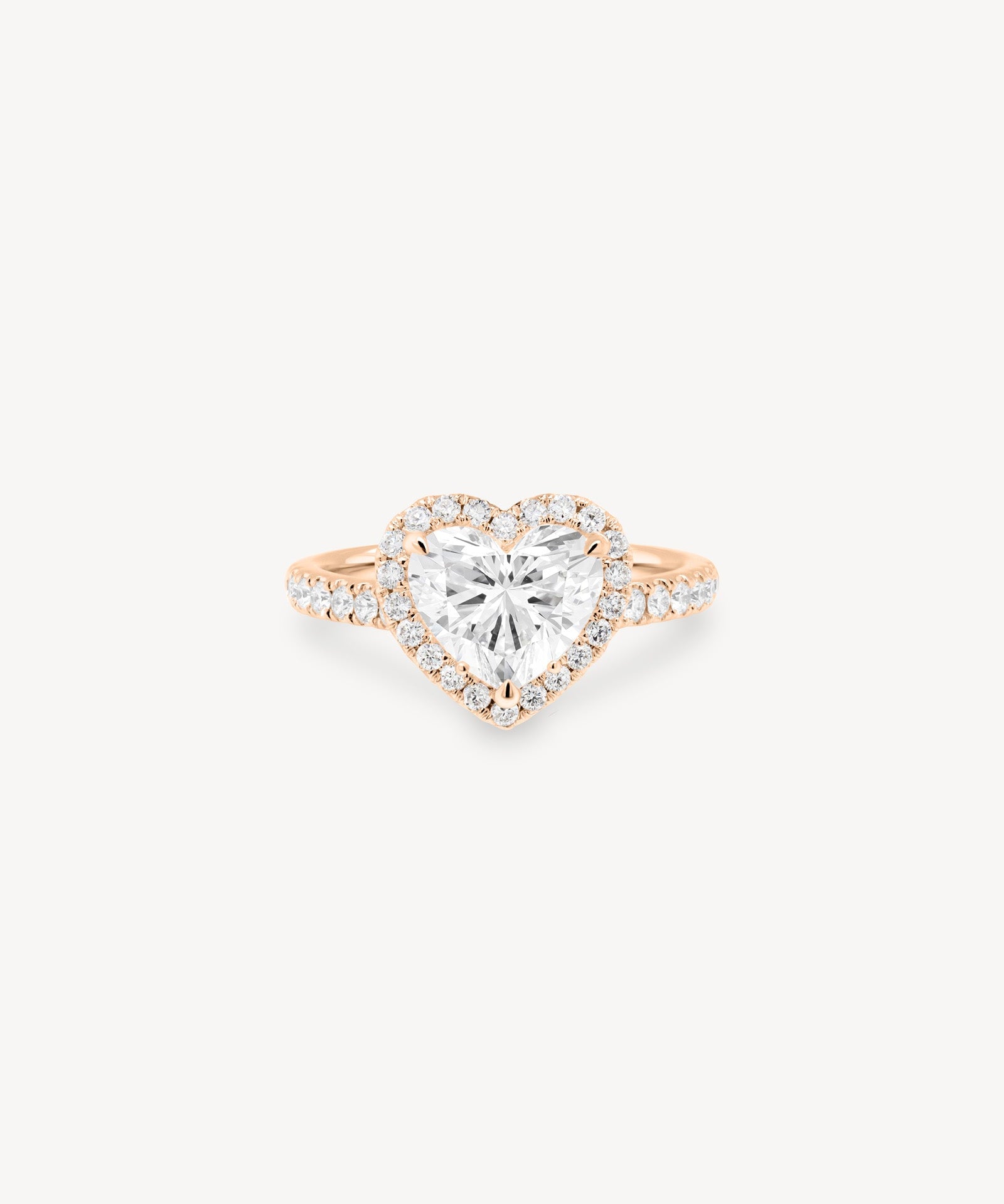 Heart Shaped Diamond Halo Pavé Ring in Cathedral Setting
