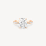 Radiant Cut Diamond Pavé Ring in Cathedral Setting with Hidden Halo