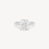 Radiant Cut Diamond Pavé Ring in Cathedral Setting with Hidden Halo