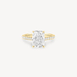 Radiant Cut Diamond Pavé Ring in Cathedral Setting with Hidden Halo