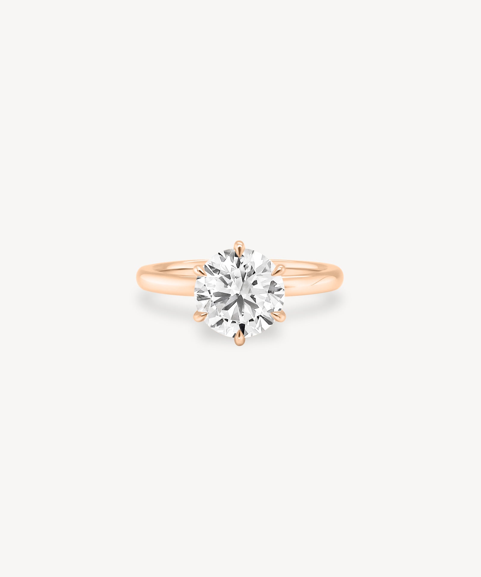 Round Cut Diamond Solitaire Ring in Six-Prong Setting with Hidden Halo