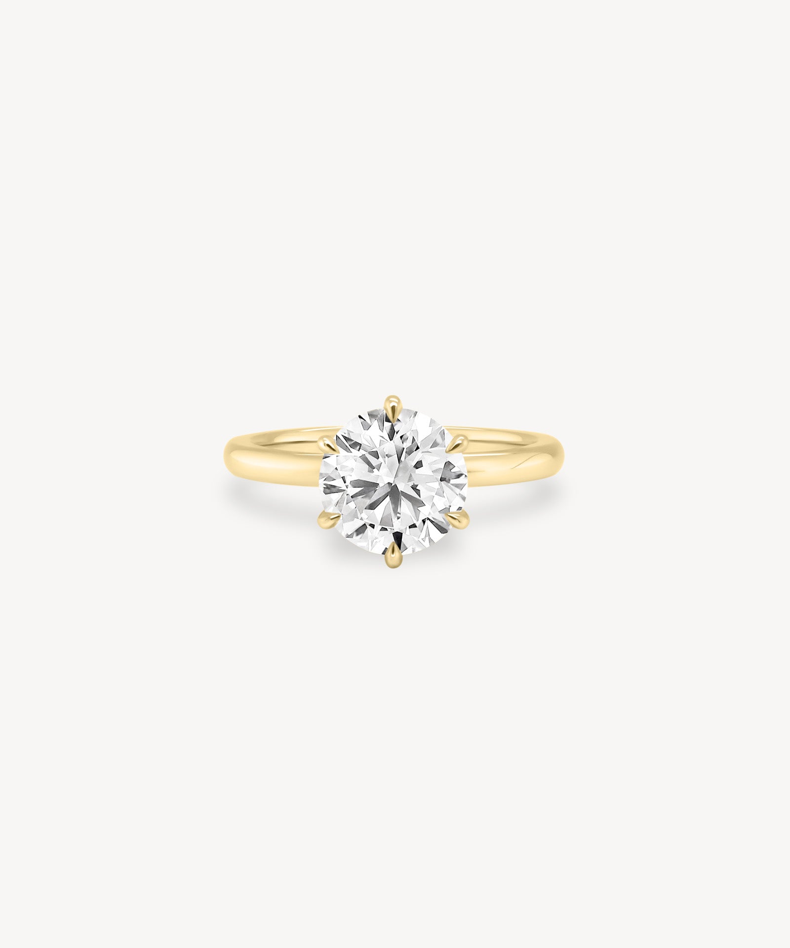 Round Cut Diamond Solitaire Ring in Six-Prong Setting with Hidden Halo