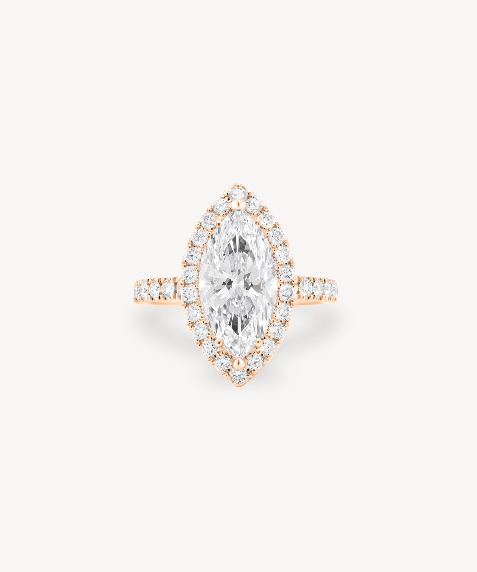 Marquise Cut Diamond Halo Pavé Ring in Cathedral Setting