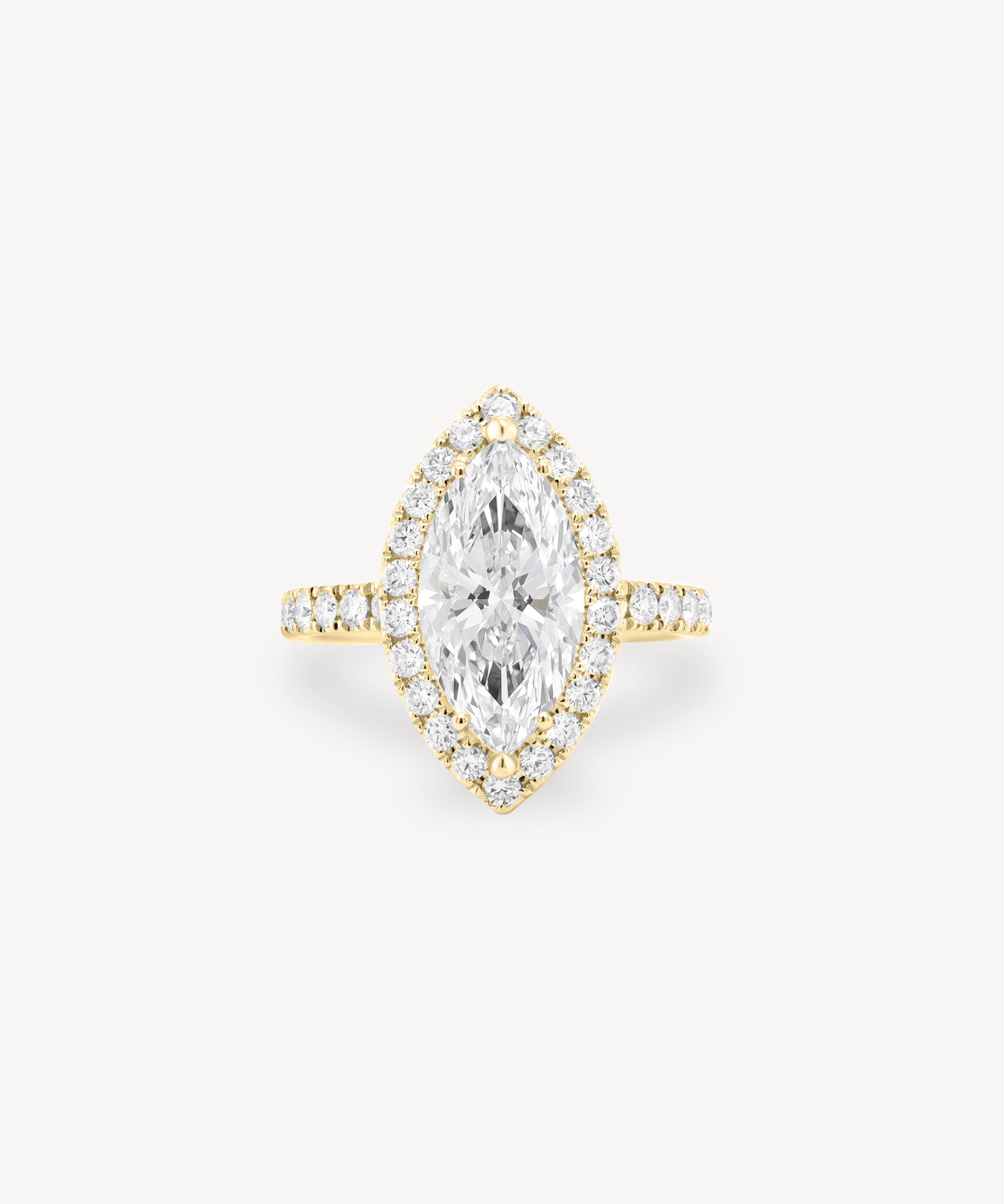 Marquise Cut Diamond Halo Pavé Ring in Cathedral Setting