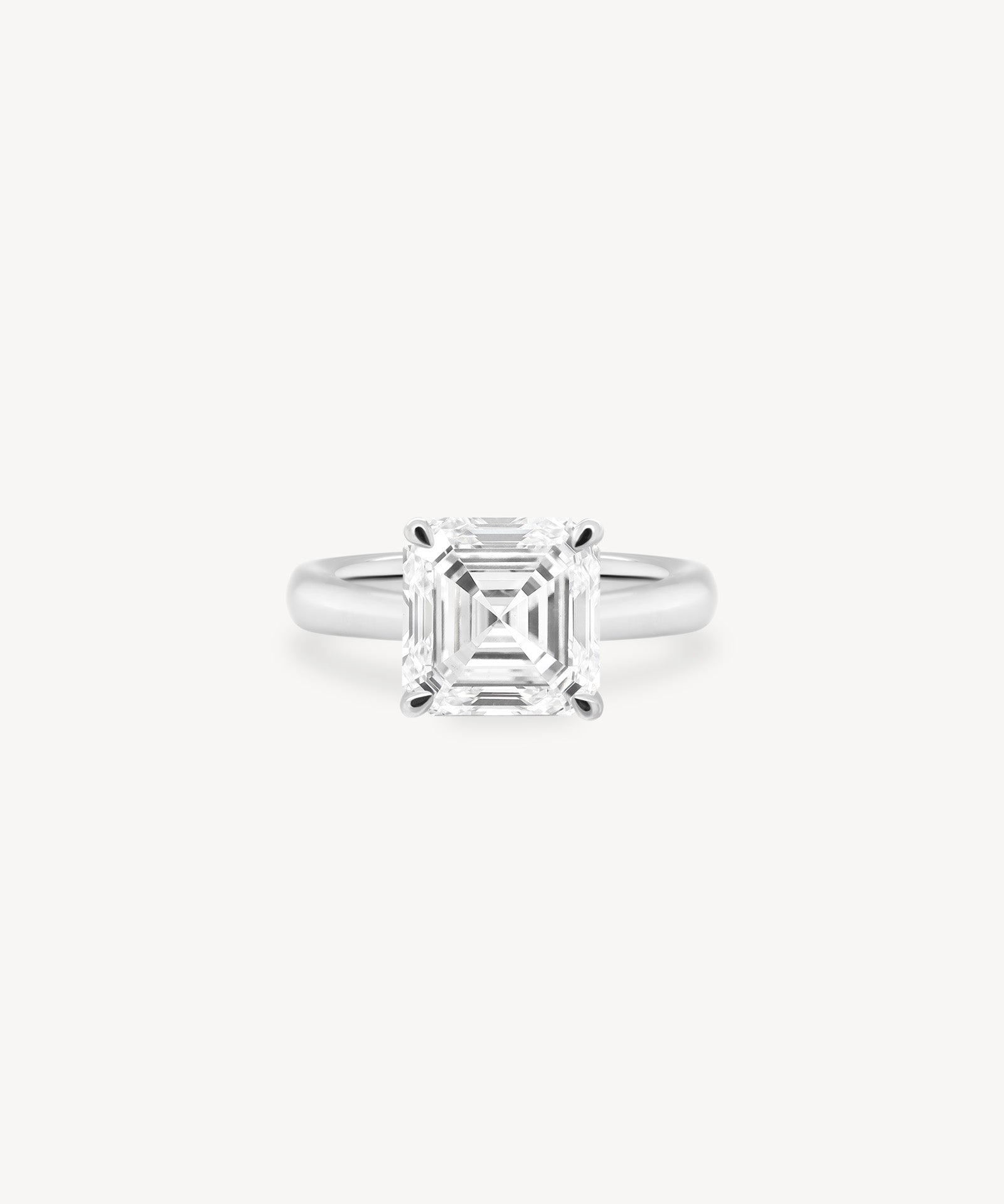 Classic Asscher Cut Diamond Solitaire Ring in Cathedral Setting