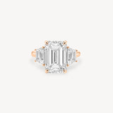 Emerald Cut Diamond Three Stone Ring With Trapezoid Cut Side Stones