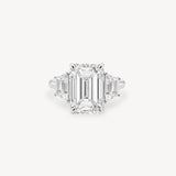 Emerald Cut Diamond Three Stone Ring With Trapezoid Cut Side Stones