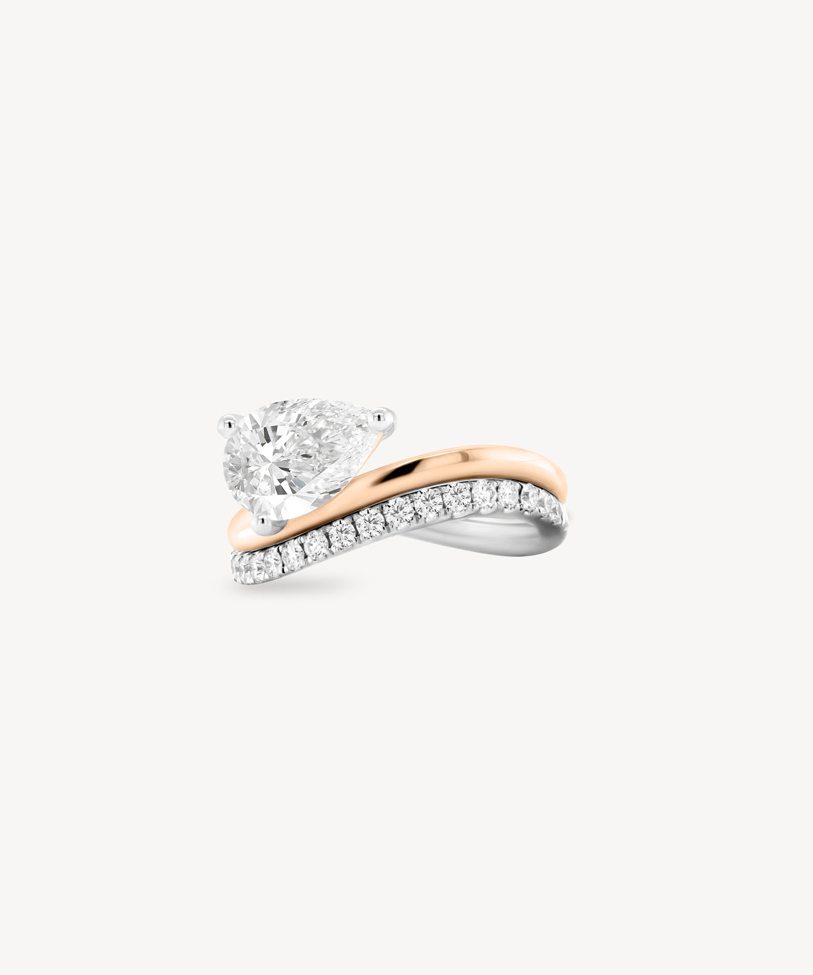 Pear Cut Diamond Two Layer Wave Gold Ring