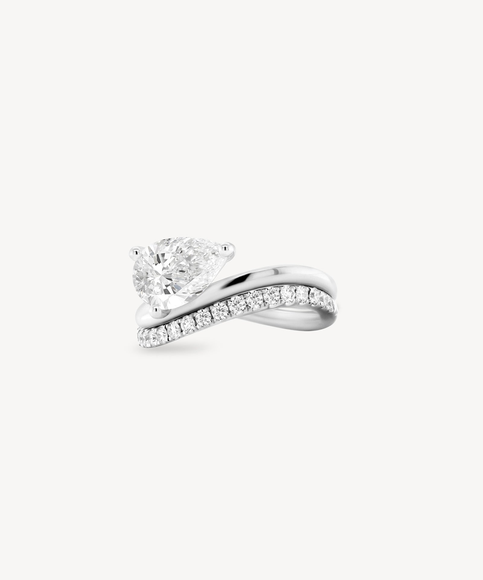 Pear Cut Diamond Two Layer Wave Gold Ring