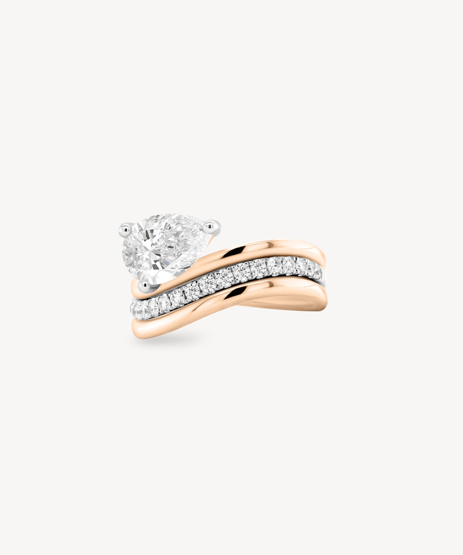 Pear Cut Diamond Three Layer Wave Gold Ring