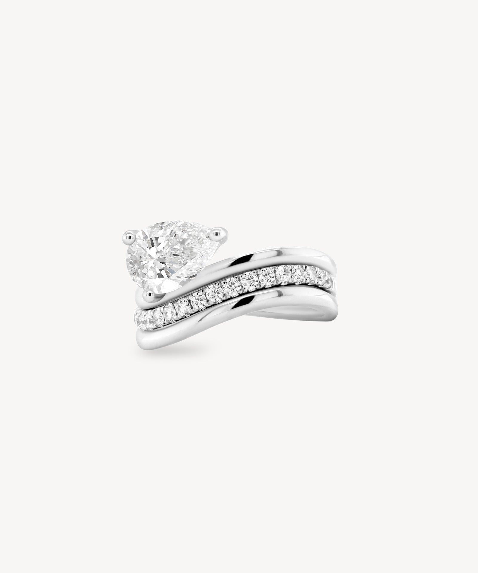 Pear Cut Diamond Three Layer Wave Gold Ring