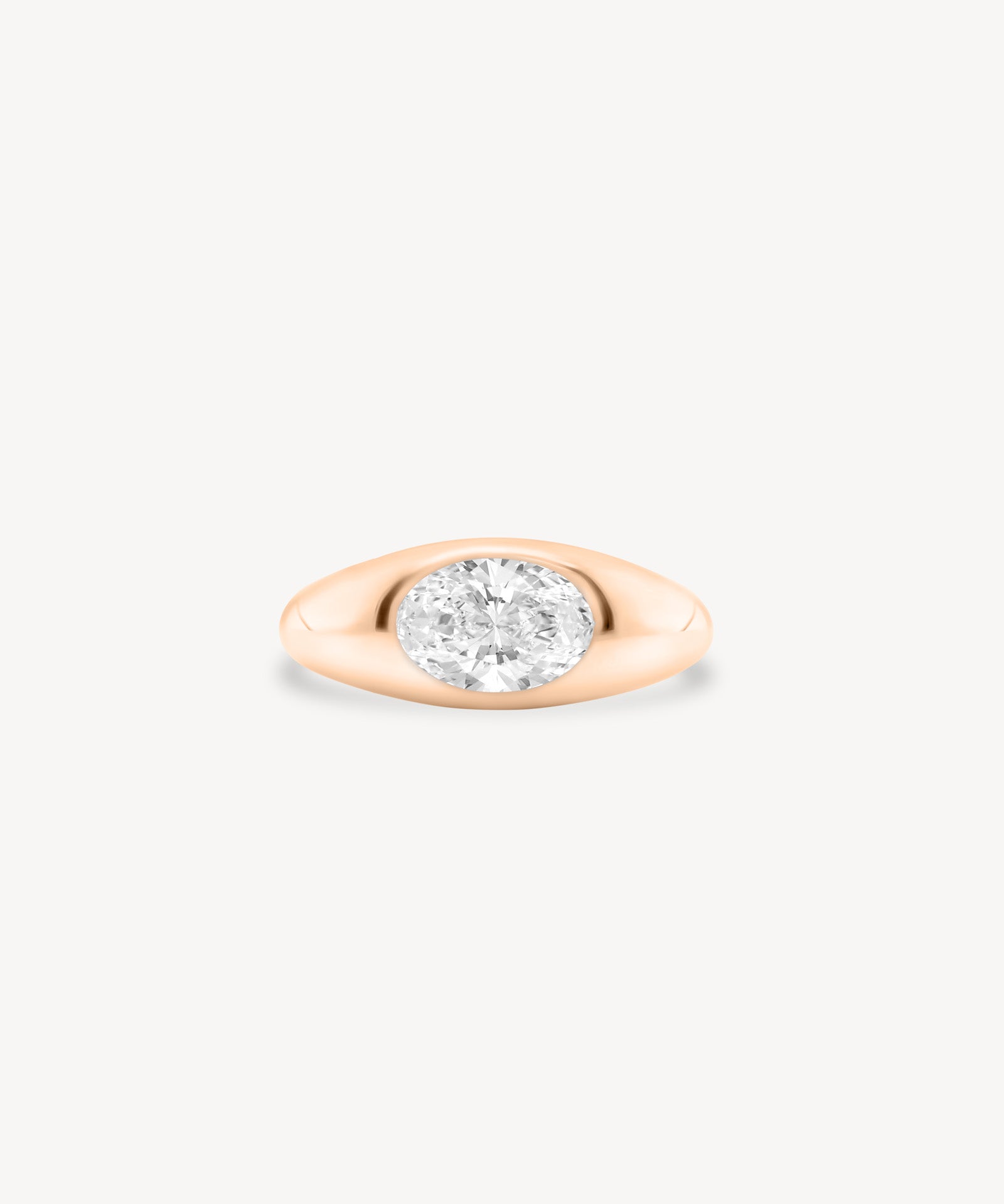 East-West Oval Cut Diamond Signet Ring