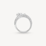 Pear cut diamond wave pavé dome ring in white gold, side view