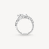 Pear cut diamond wave pavé dome ring in white gold, side view