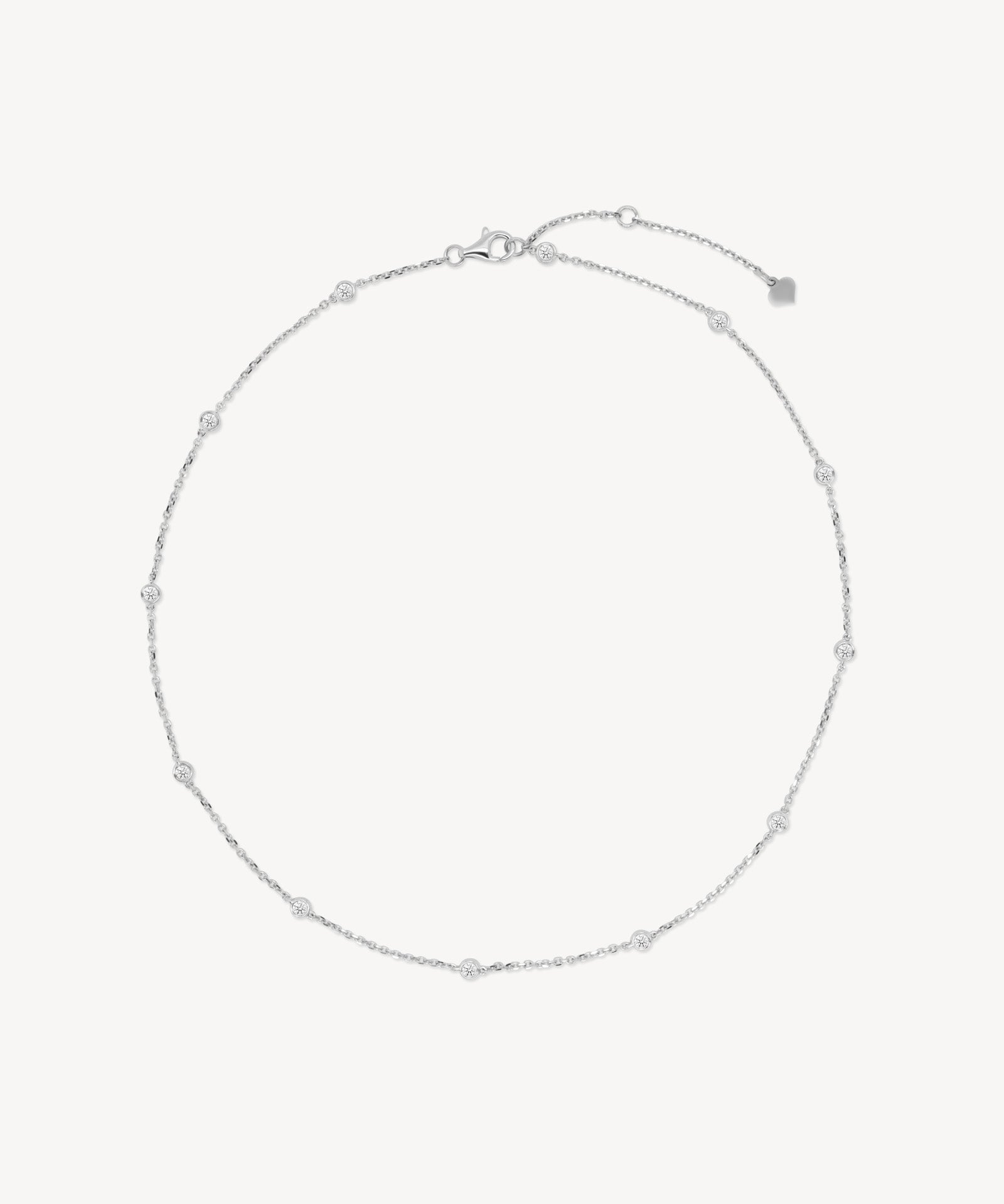 Round Cut Diamond Station Necklace (Small)