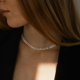 Double Row Round Cut Diamond Tennis Necklace