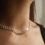 Double Row Round Cut Diamond Tennis Necklace