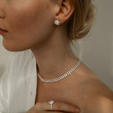 Double Row Round Cut Diamond Tennis Necklace