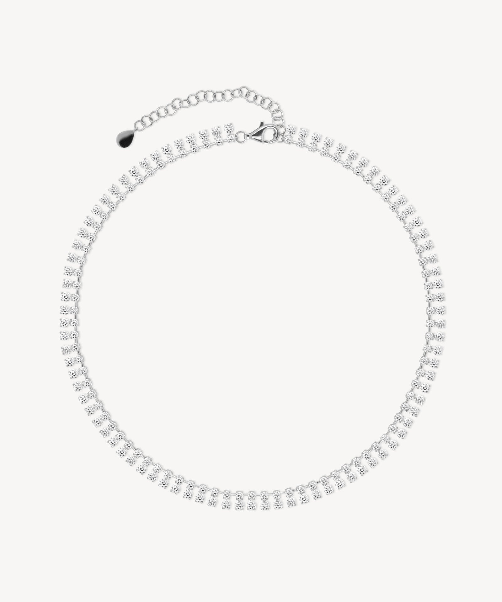 Double Row Round Cut Diamond Tennis Necklace