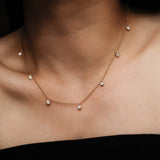Round Cut Diamond Station Droplet Necklace