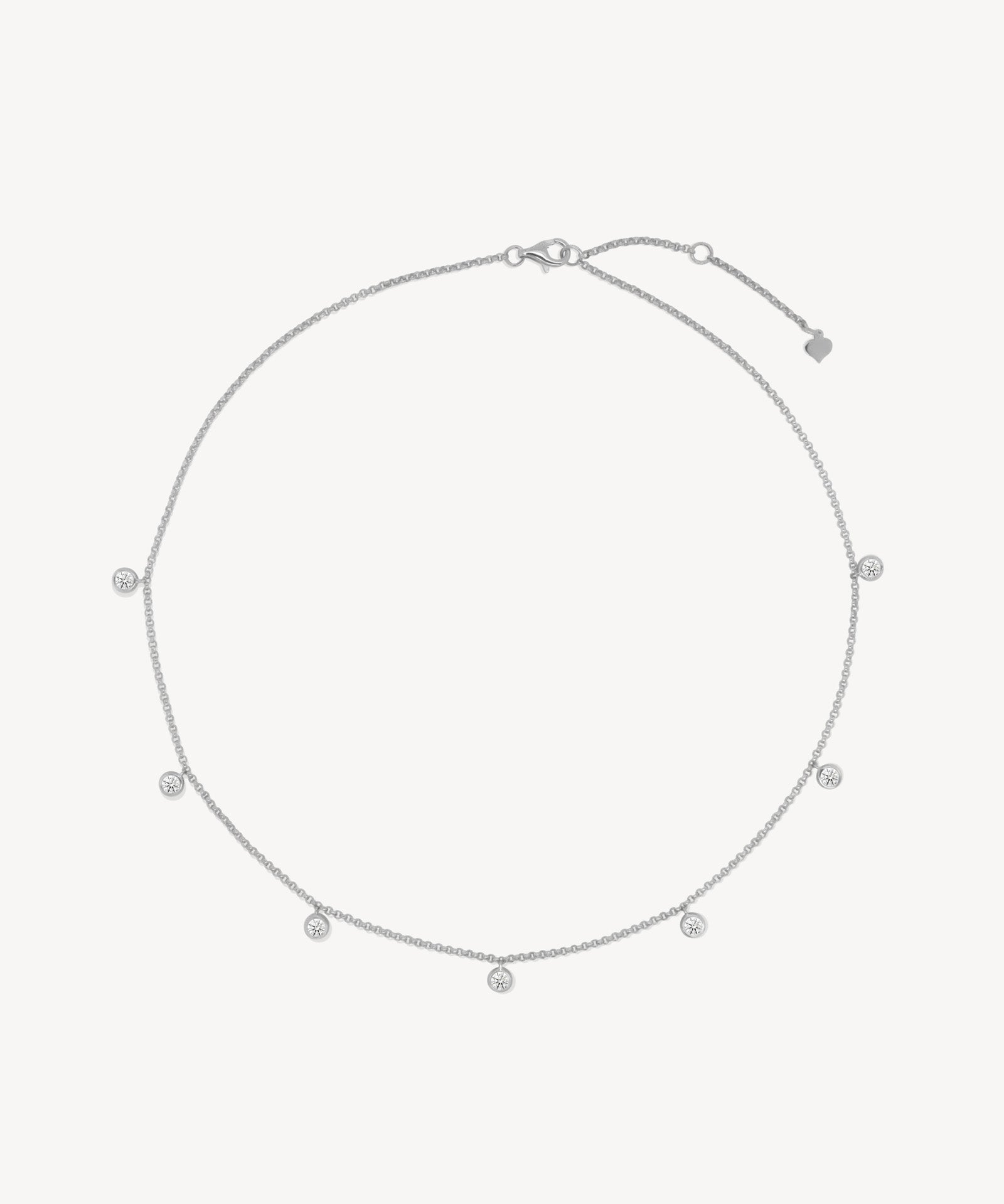 Round Cut Diamond Station Droplet Necklace