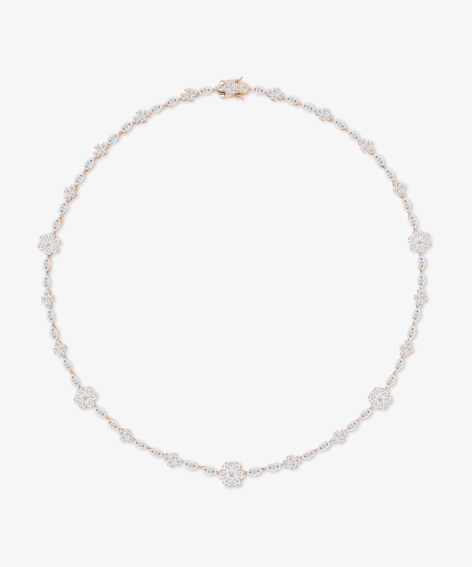 Flower diamond station necklace in rose gold