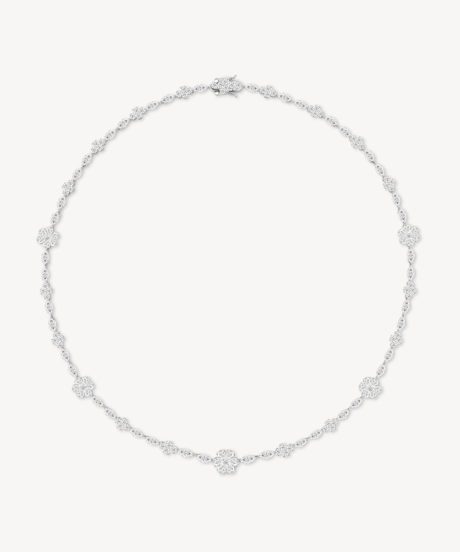 Flower diamond station necklace in white gold