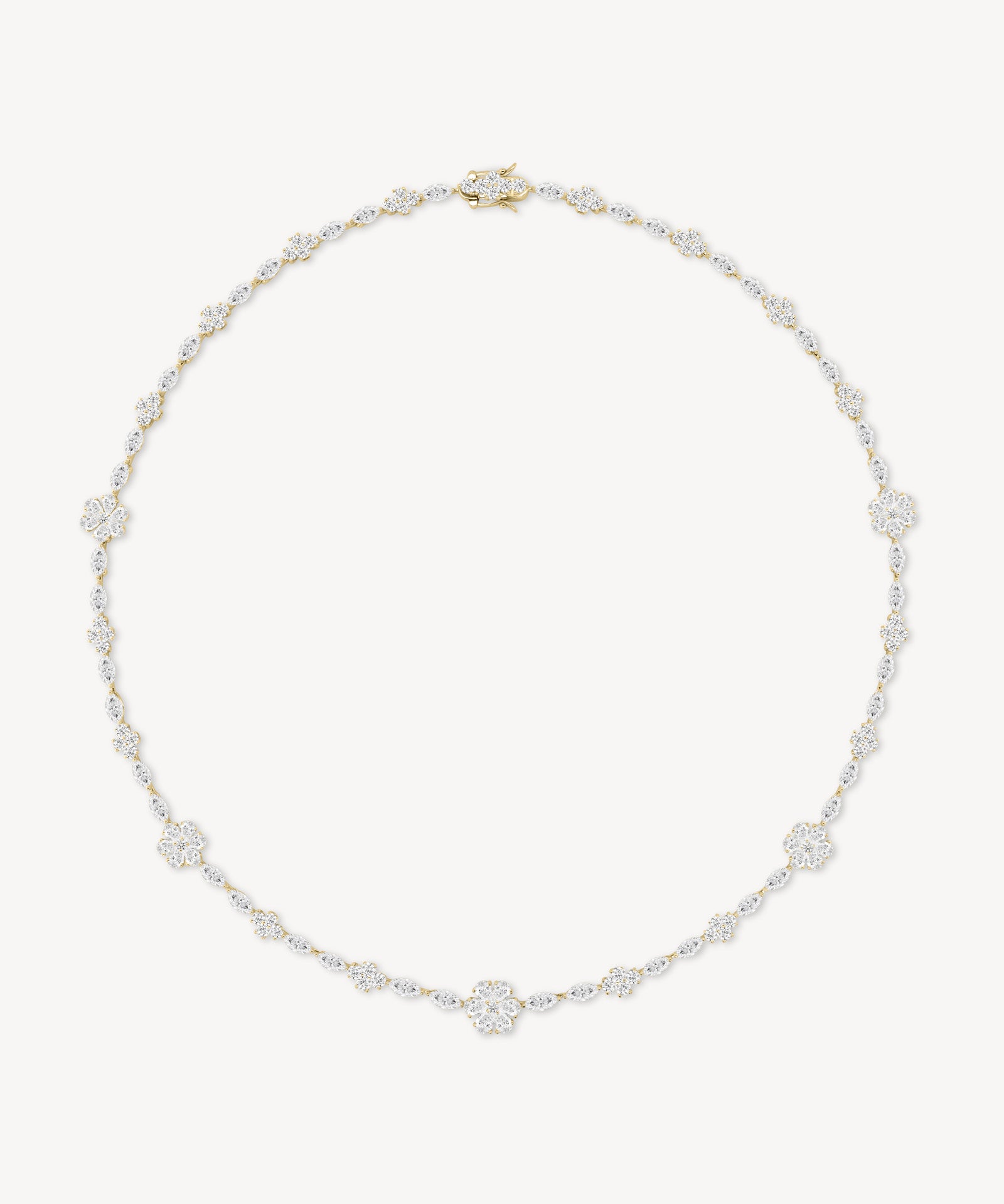 Flower diamond station necklace in yellow gold