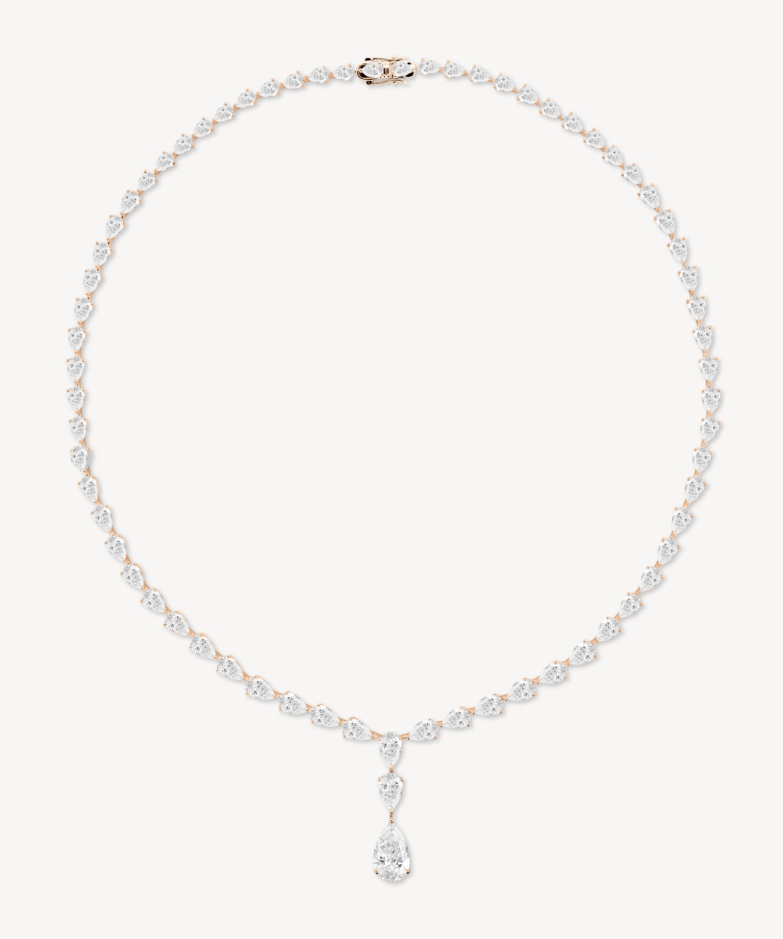Graduated pear drop diamond necklace in rose gold
