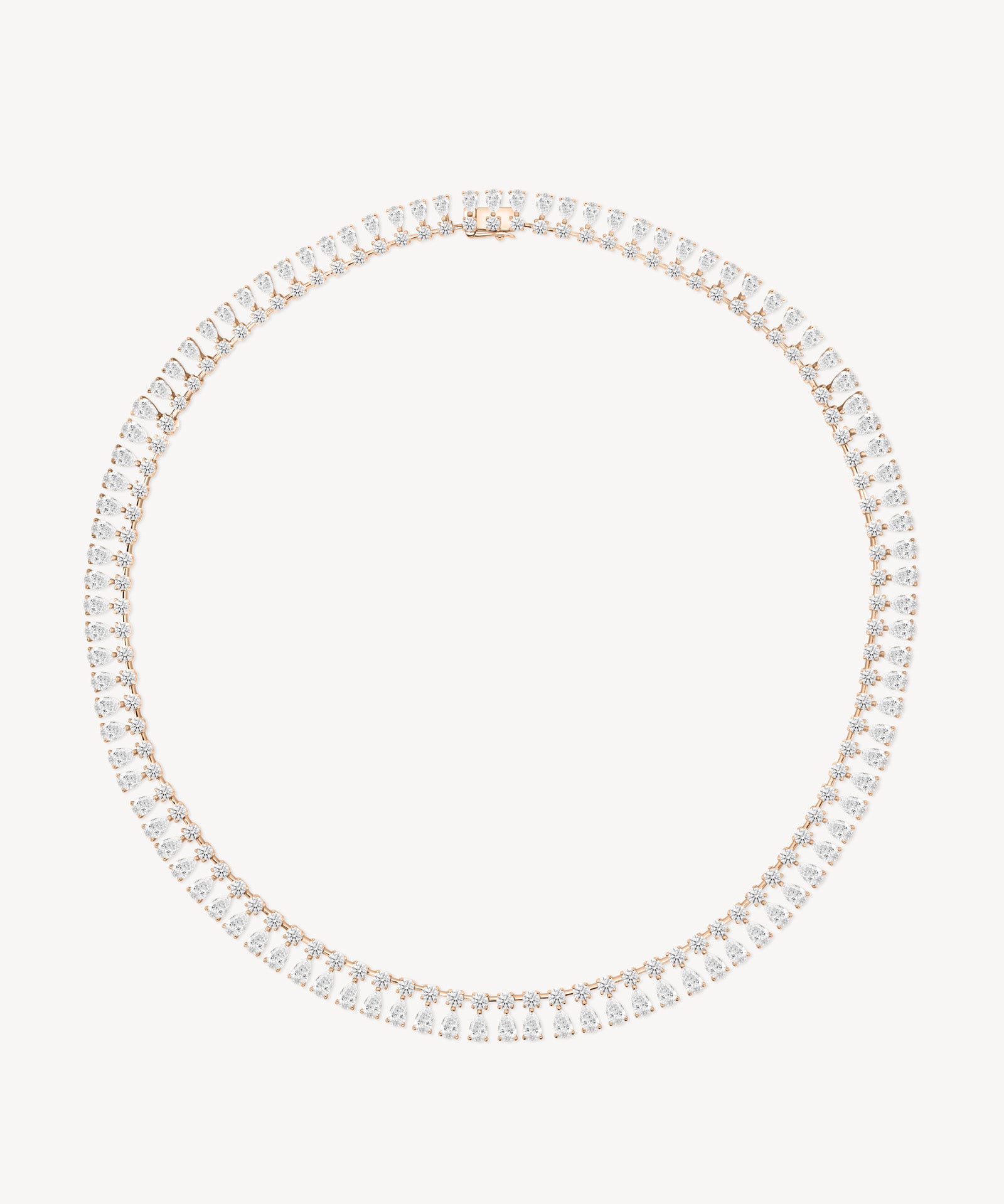 Double row round and pear cut diamond tennis necklace in rose gold