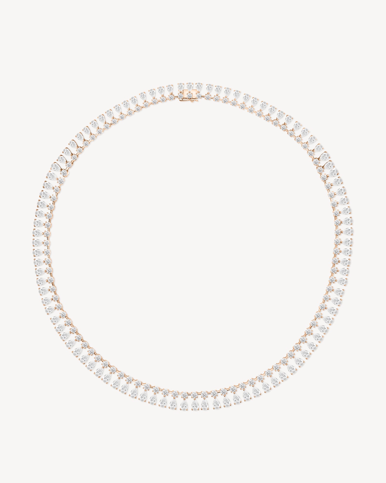 Double row round and pear cut diamond tennis necklace in rose gold