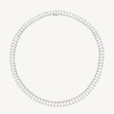 Double row round and pear cut diamond tennis necklace in white gold