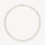 Double row round and pear cut diamond tennis necklace in yellow gold