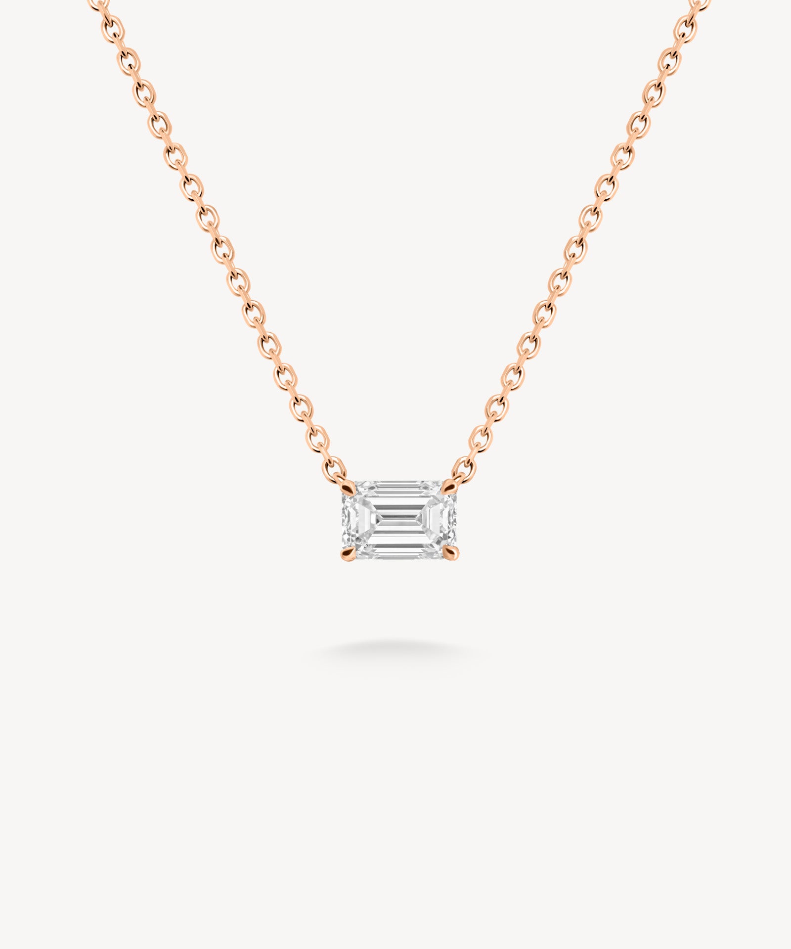 East-West Emerald Cut Diamond Solitaire Necklace