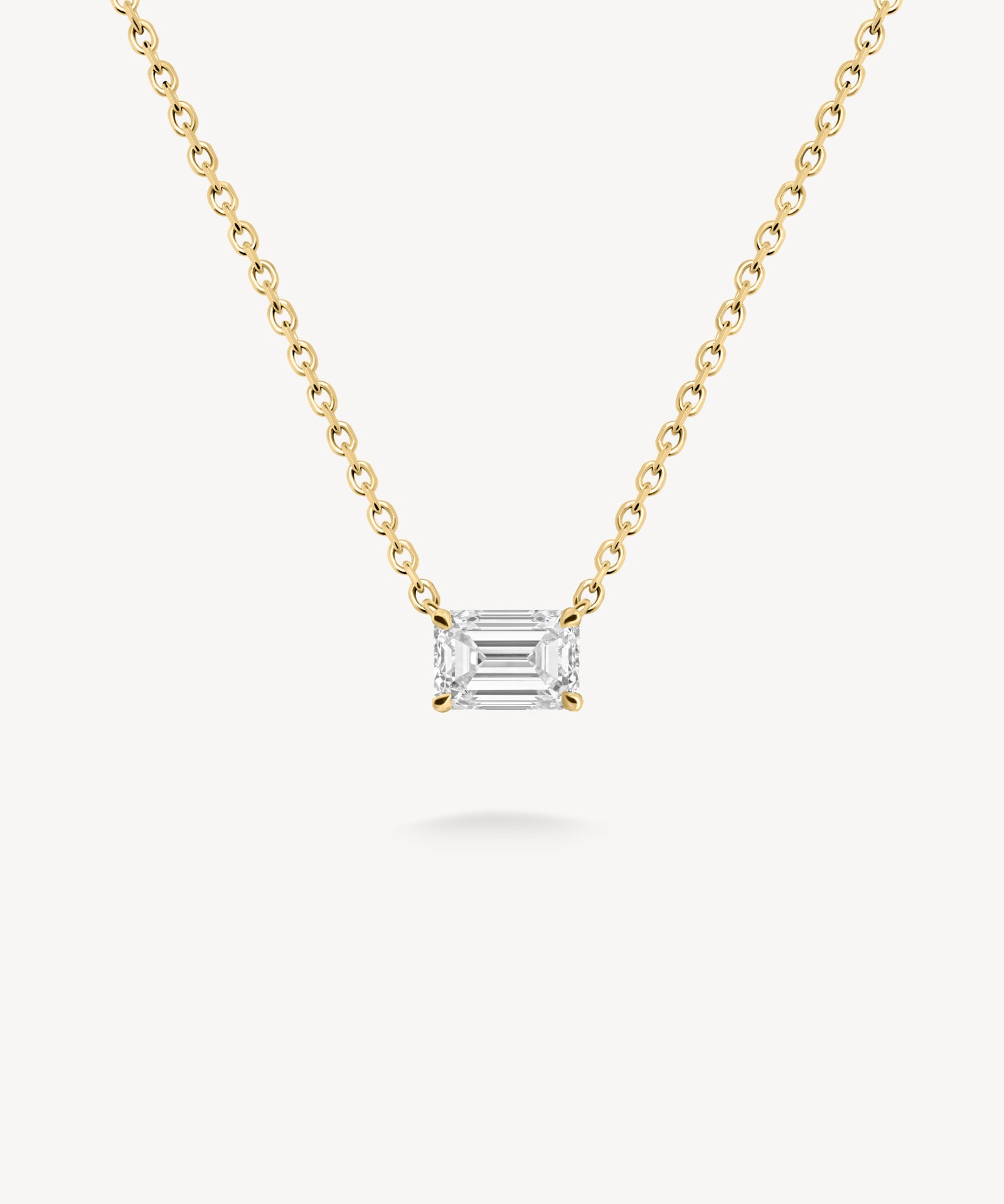 East-West Emerald Cut Diamond Solitaire Necklace