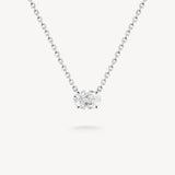 East-west oval cut diamond solitaire necklace in white gold