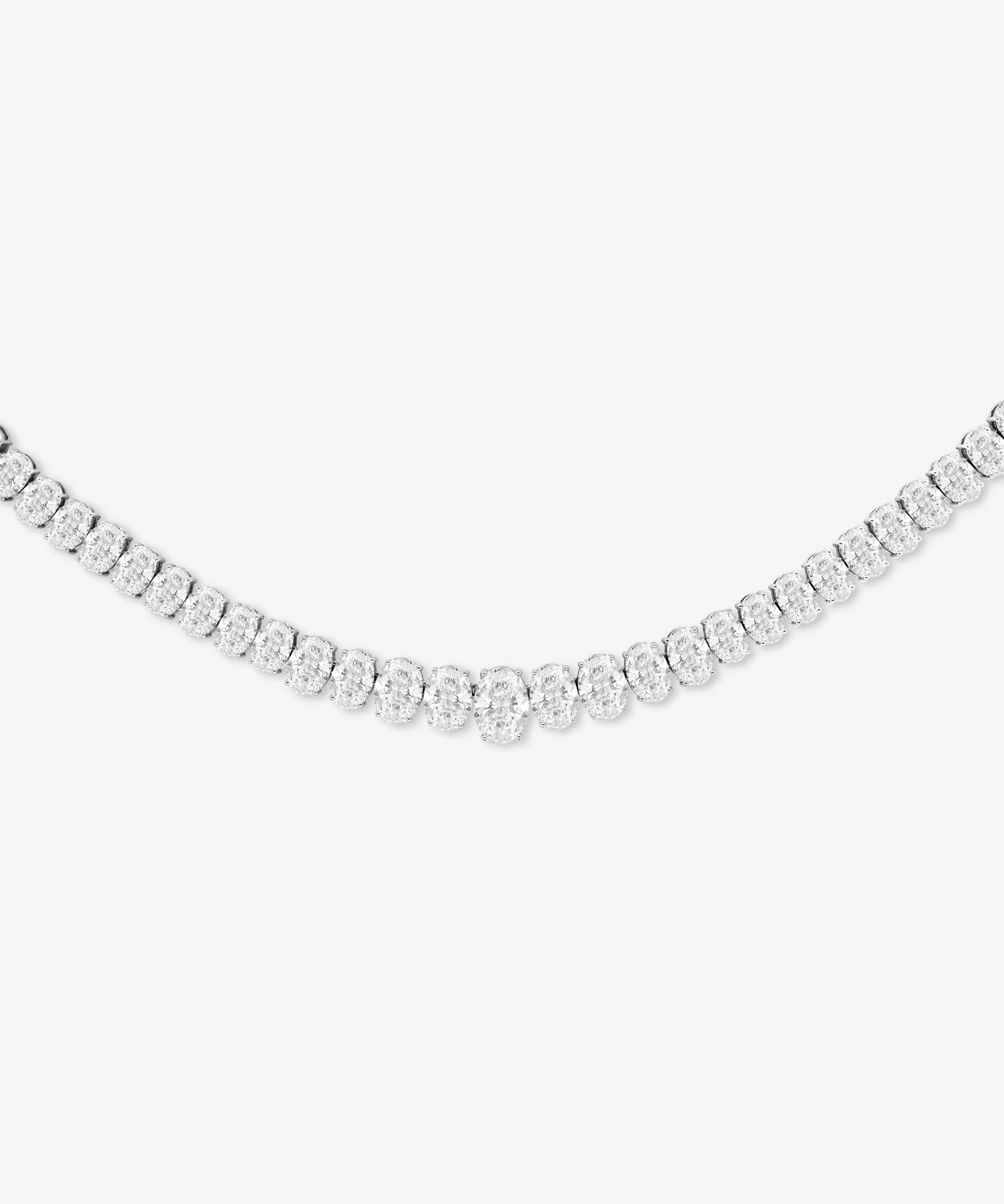 Graduated oval cut diamond tennis necklace in white gold