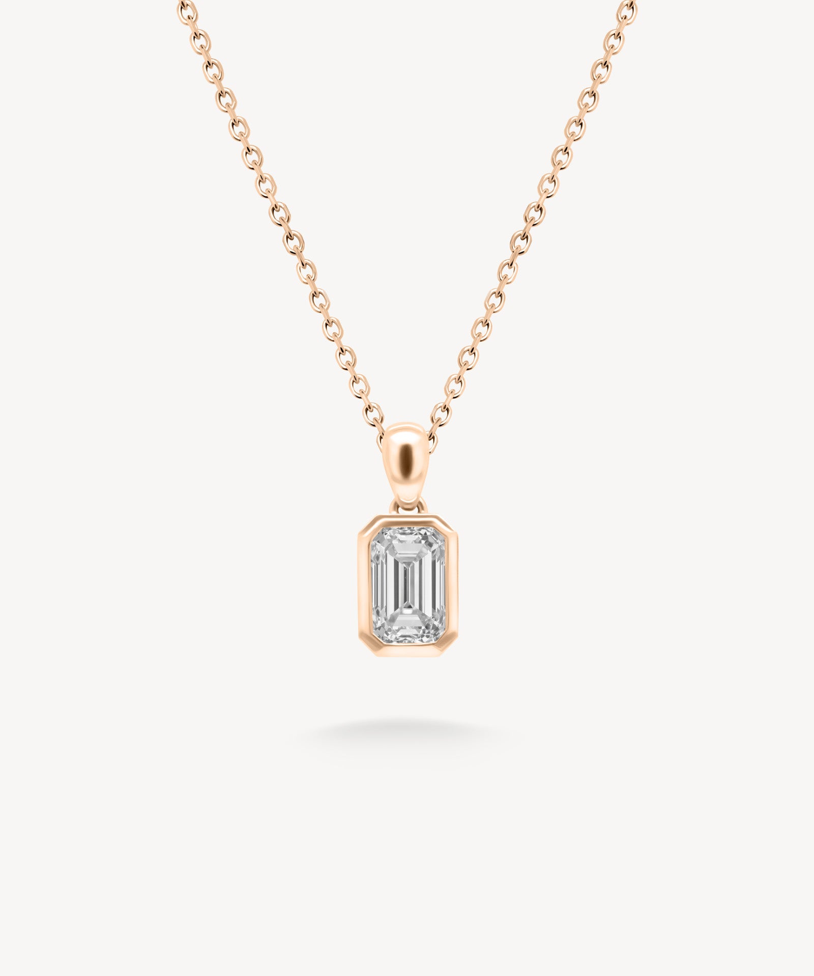 Emerald Cut Diamond Solitaire Bezel Necklace
