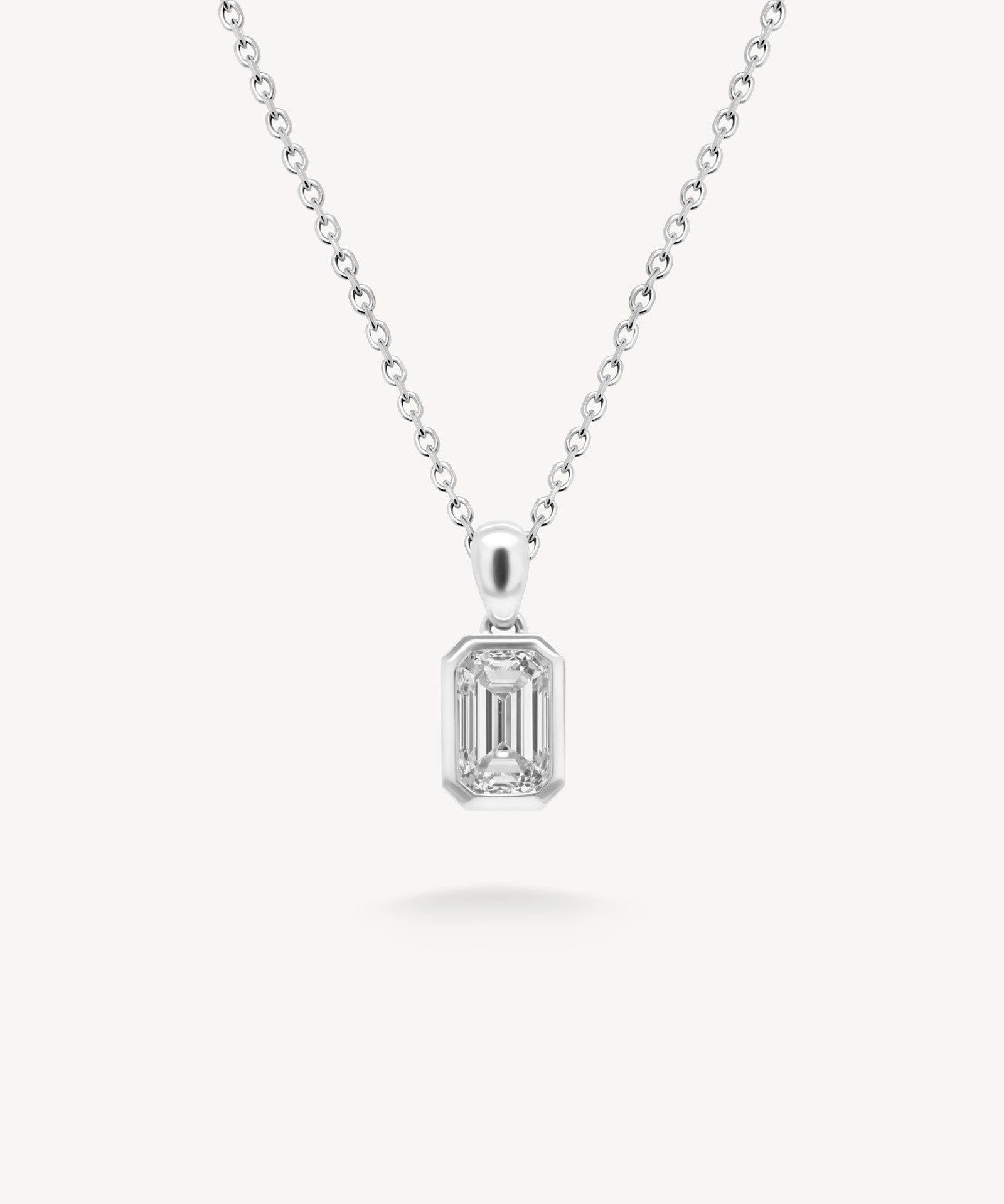 Emerald Cut Diamond Solitaire Bezel Necklace