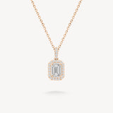 Small Emerald Cut Diamond Halo Necklace