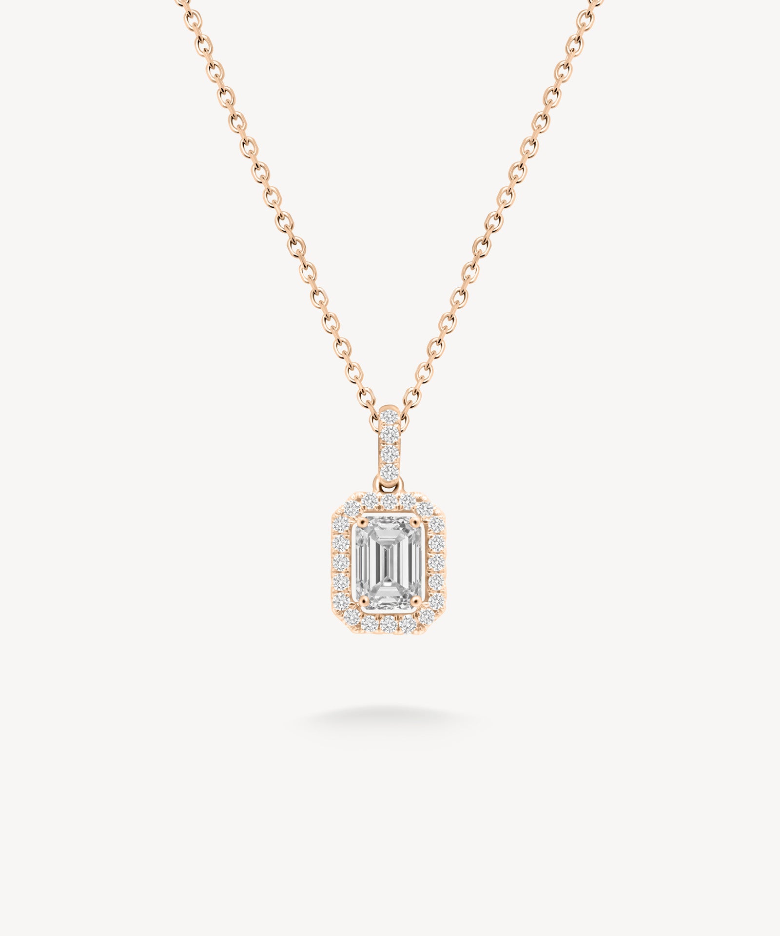 Small Emerald Cut Diamond Halo Necklace