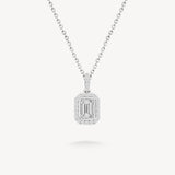Small Emerald Cut Diamond Halo Necklace