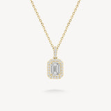 Small Emerald Cut Diamond Halo Necklace