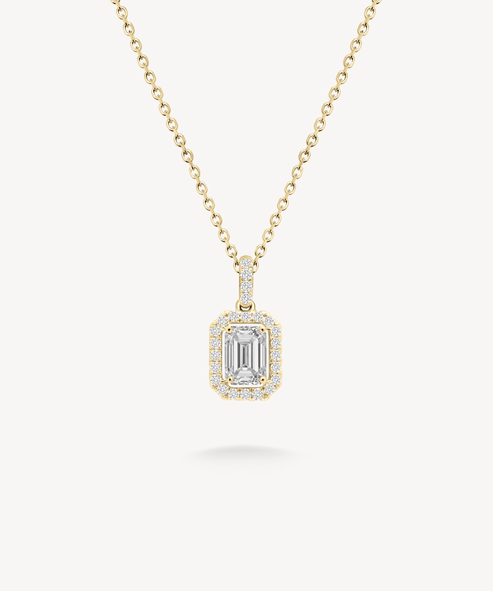 Small Emerald Cut Diamond Halo Necklace