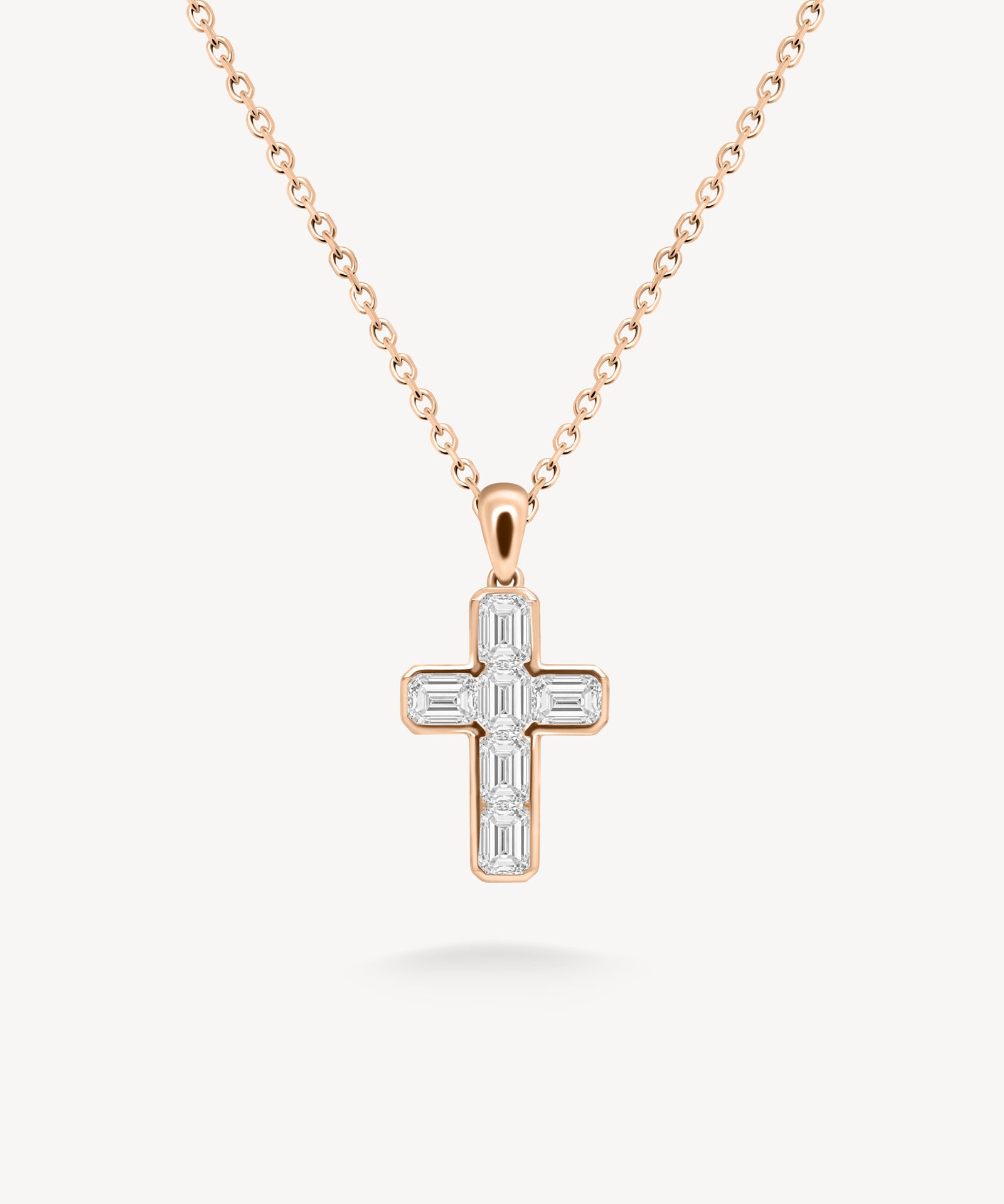 Emerald Cut Diamond Cross Necklace